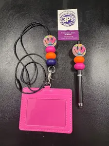 Landyards - Includes Pink Card Holder and Colorful Bead Necklace as Shown