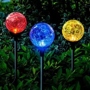 Solar Garden Lights Outdoor 3 Pack, Solar Globe Lights Outdoor Waterproof Decorative for Yard, Multi-Color Changing Garden Spheres Large Waterproof, Cracked Glass Ball LED Lights