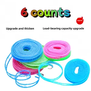 6 Pack Windproof Nylon Clothesline Adjustable Drying Rope for Home Outdoor Camping Lightweight Laundry Upgrade and Thicken Load-bearing Capacity