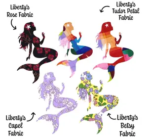 Mermaid Appliqués: Liberty of London fabric, Iron-On Fabric Patches for DIY Crafts