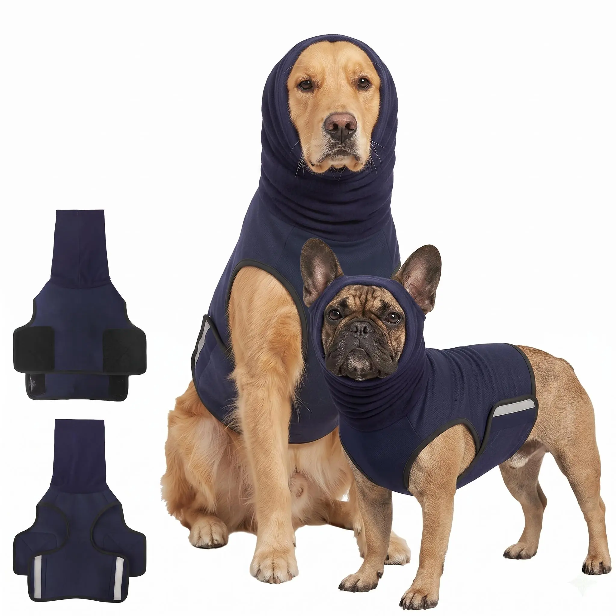 Dog Anxiety Vest with Hood,Thunder Jacket for Dogs with Reflective Strip,Dog Calming Hoodie for Fireworks,Thunder,Travel,Separation,Soft Anxiety Shirt for Small Dogs,Dark