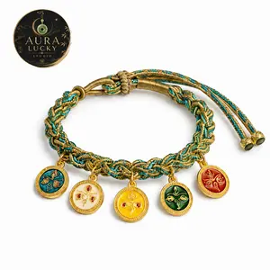 Five Blessings Charm Bracelet – Hand-Braided Premium Cords, Retro Chinese Style Jewelry, Adjustable Unisex Bracelet for Luck, Wealth, Peace, Protection, Fortune, Spiritual Harmony