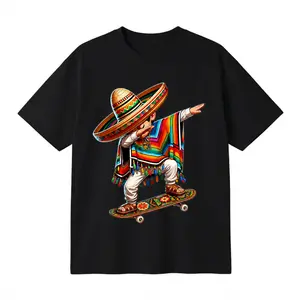 Vibrant Mexican-Themed Dabbing Boy Graphic Print T-Shirt, Cotton Oversized Unisex Tee, Colorful Skateboard Design, Streetwear Casual Top for Teens and Kids