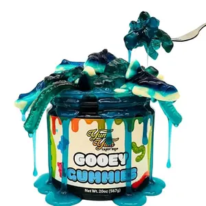 Sour Gooey Gummies, Sour Blue Raspberry Candy, Gummy Candy Mix, Ooze Sticky Gummies, Liquid Chewy Sweet Treat Resealable Container