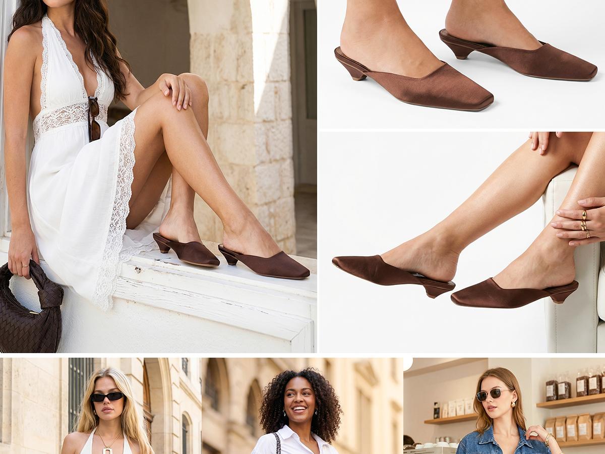 Elegant Satin Mule Heels Women | Pointed Toe Kitten Heel Slides | Comfortable Slip-On Summer Shoes for Vacation & Daily Wear