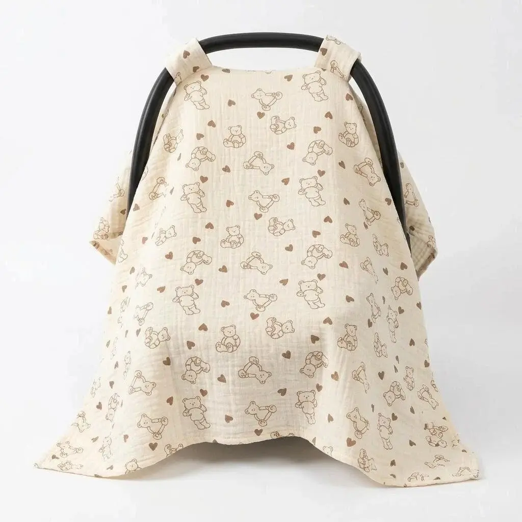 Muslin Stroller Cover, Dual-Layer Breathable Sun & Wind Protection, Washable Newborn Baby Bed Blanket, All-Season Multi-Purpose, Stroller Accessories, 1 Piece