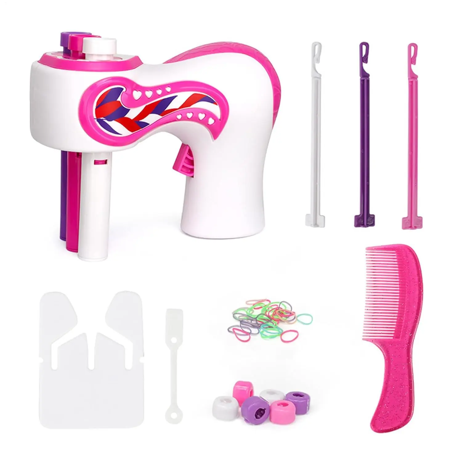Automatic 2-Strand Heatless Electric Hair Braider - Compact Cordless Easy-to-Use Tool with Sensitive Detection Device, 3-Hook Sticks, 10 Head Cords, Quick Twists, 3AAA Batteries, 591g, Kids' Festive Party Accessory, Hair Styling Tools