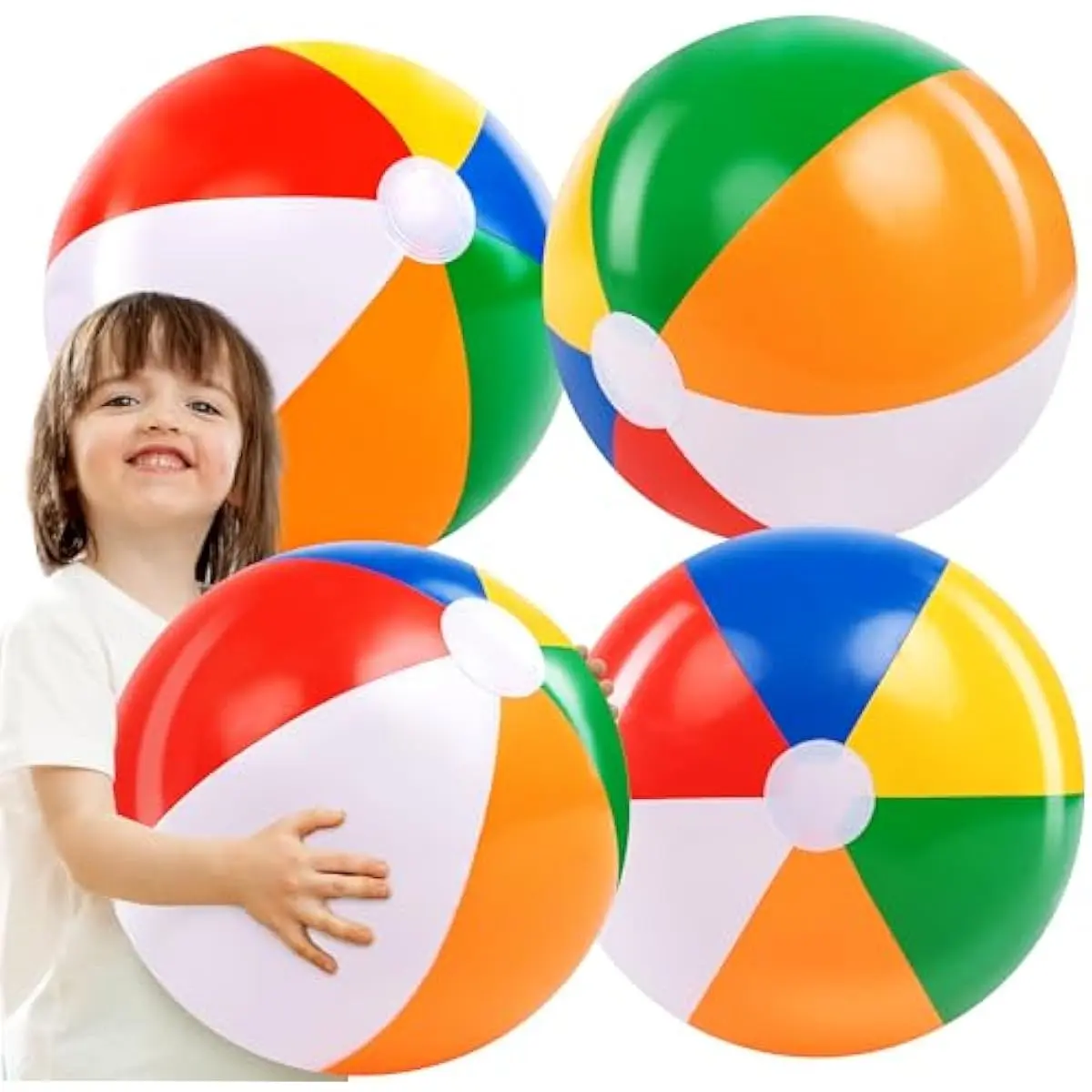 4-Pack 20" Beach Balls - Large Rainbow Beach Ball Inflatable Pool Toys for Party Supplies Decorations, Adults Kids Birthday Luau Summer Beach Water Games Beachball Party Favors
