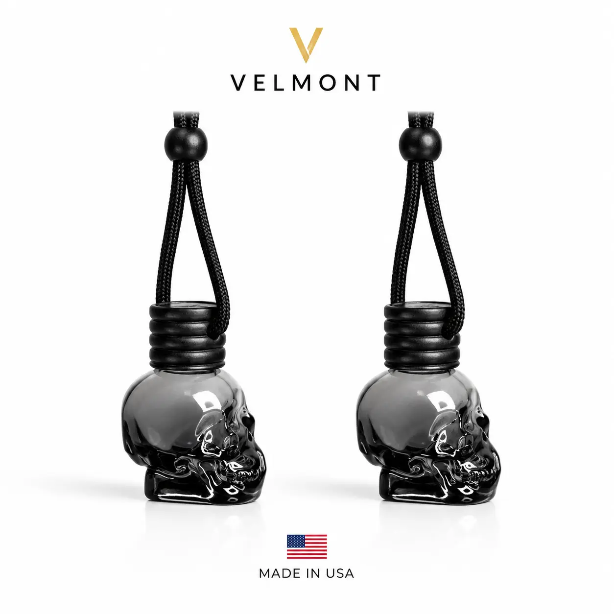 2-Pack VELMONT Skull Car Air Freshener – Premium Essential Oil-Infused Hanging Car Diffuser, Long-Lasting Luxury Fragrance & Odor Eliminator for Car Interior Accessories Glass