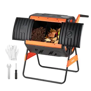 fathersdaygift VEVOR Compost Tumbler, 53 Gallon Dual Chamber Outdoor Tumbling Composter with 2 Sliding Doors and Aeration System, Large Easy-Turn Rotating Composting Bin for Outside, Garden, Kitchen, and Yard Waste
