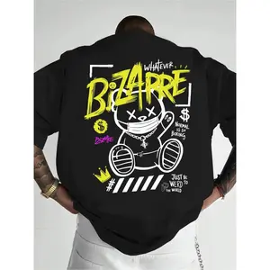 Men's Plus Size Short Sleeve Graphic Odd Bear & Strange Letter Print T-Shirt, Fashion Streetwear Casual Wear, Perfect for Daily SSff