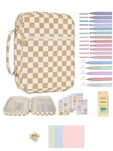 Bible Cover Case for Women Corduroy Bible Case for Girls Checkered Large Bible Cover with Handle ，with Tabs Colored Gel Pen, Highlighters for Study Bible etc，Bible Study Supplies Accessories Christian Gifts for Women (Pink, Green)