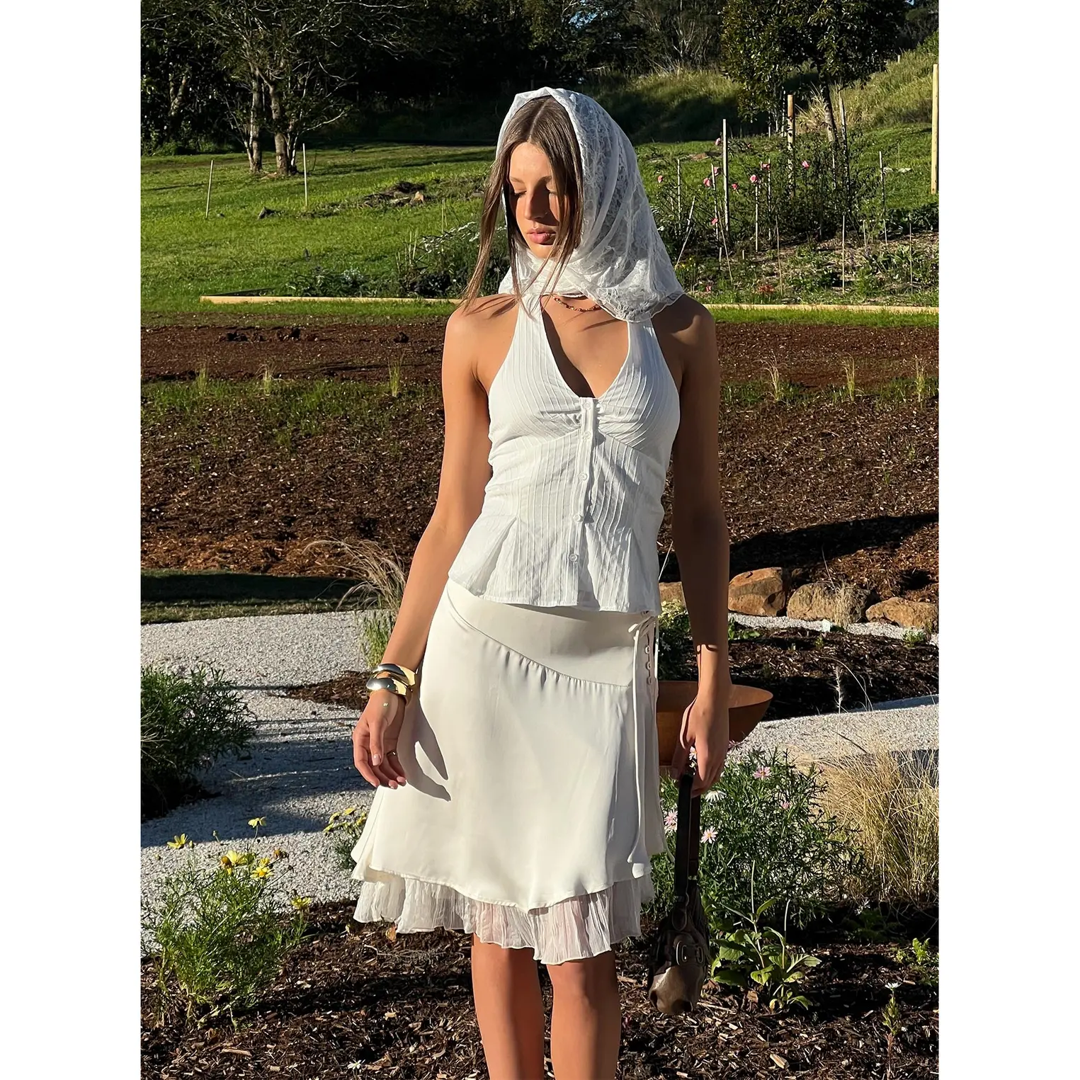 Rosemead Satin Midi Skirt Cream