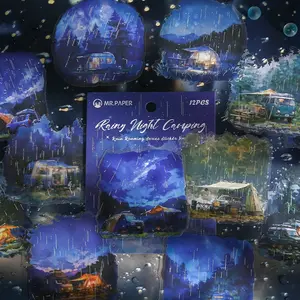 Paper Mr Sticker Pack Rainwalk Series Landscape Hand Account DIY Material Decoration Stickers 12 Sheets 6 Designs