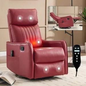 Faux Leather Recliner Chair with Heat and Massage, 360° Swivel Rocker Manual Recliner 155° Tilt, PU Leather, Easy No-Tool Assembly, Living Room Lounge Chair(Red) Home Appliances