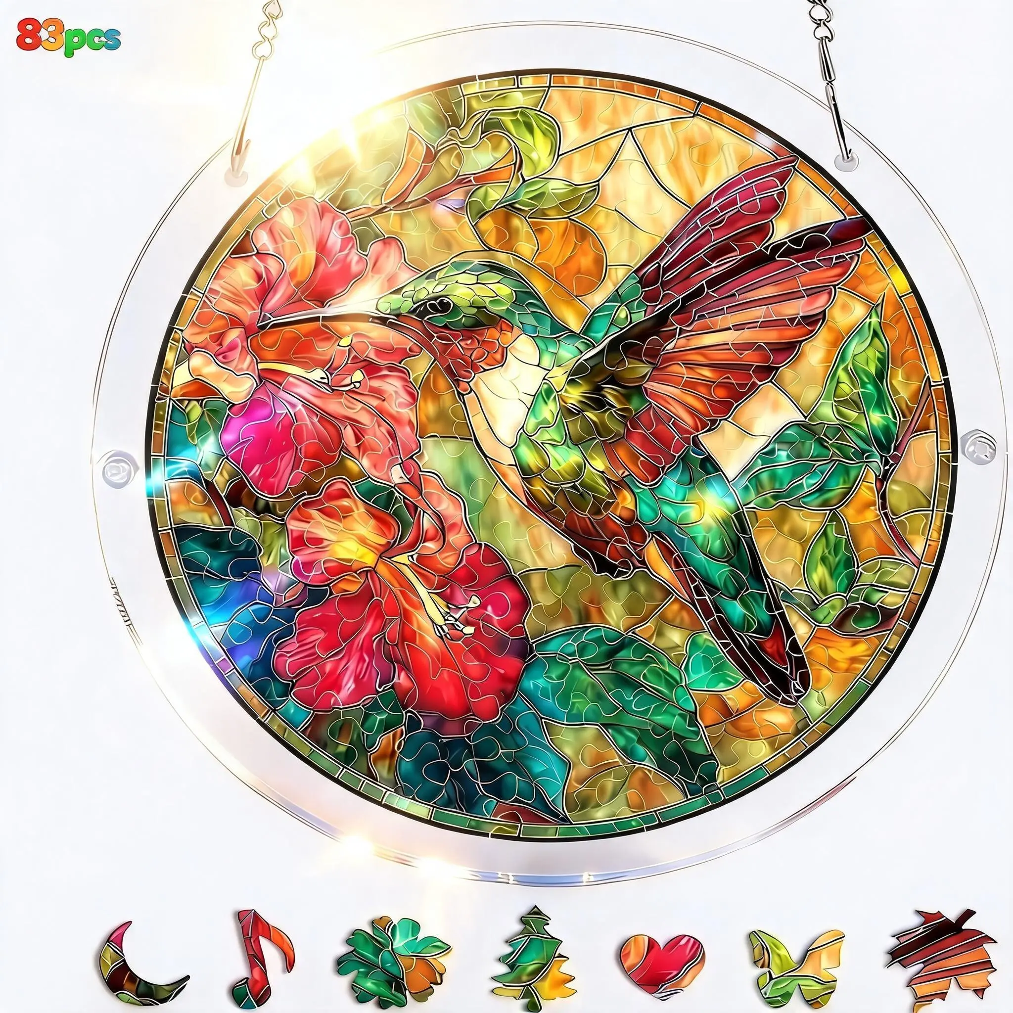 2-in-1 Acrylic Stained Glass Suncatcher Puzzle, Hanging Adult DIY Stress Relief Home Supplies, Floral Window Decor, Holiday Statement Festival Hanging Ornaments for All Seasons