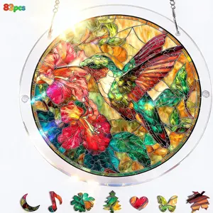 Creative Suncatcher Puzzle ，A unique hummingbird-style suncatcher puzzle kit, perfect for hanging on doors, windows, or in the garden. A DIY crystal suncatcher pendant kit—the ideal gift for parties and gatherings. Dimensions: 7.4 inches.