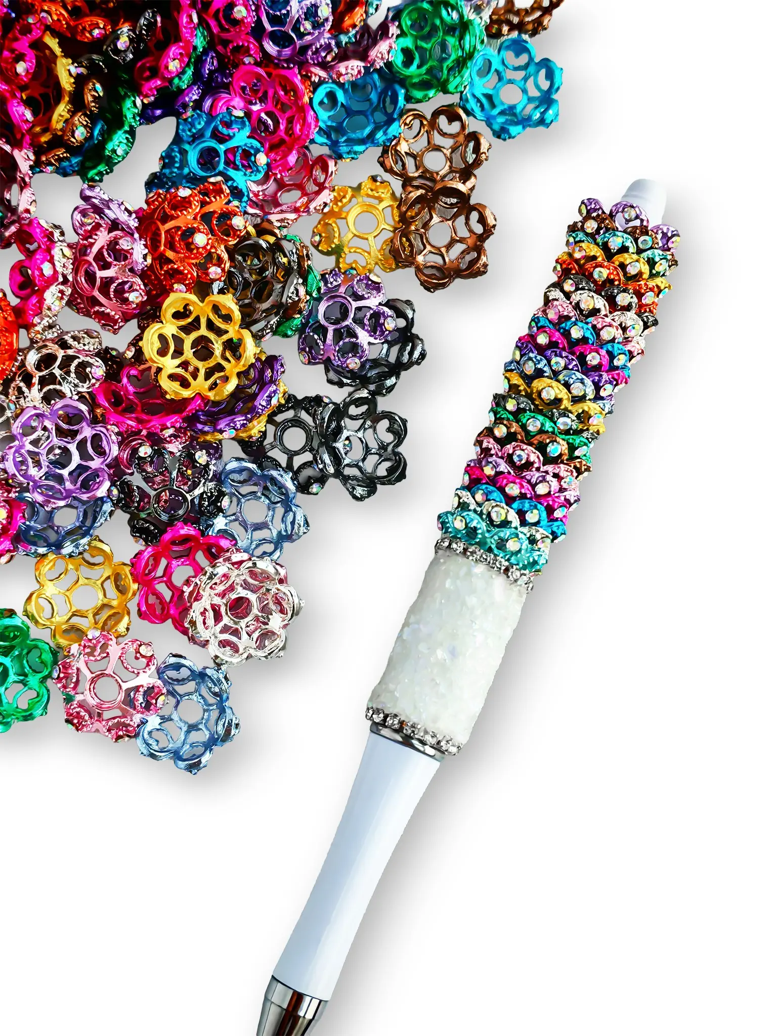 Creative Hollow Flower Bead Holder Charm, Handmade Gift, DIY Jewelry Pen Chain Keychain, Indoor Decor Car Hanging Ornament, Keychain Pendant, Keychain Accessory, Keychain Decoration, Car Key Chains, Car Key Ring, Key Accessories