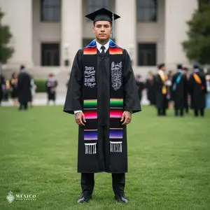 Mexican Heritage Graduation Stole - Mother Prayer Design - Black Sash