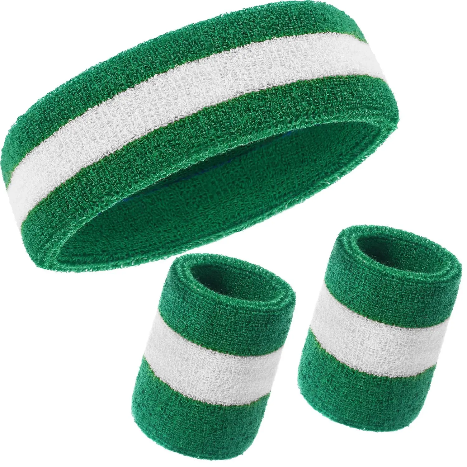 3 Sweatbands Set 80s 90s Neon Sports Headband Tennis Striped Band Competitions Games For Men Women Party Supplies
