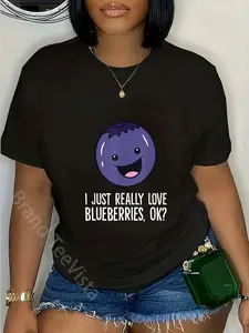100% Cotton I Just Really Like Blueberries Kawaii Blueberry T-Shirt