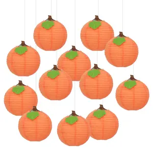 10" Pumpkin Hanging Paper Lantern Decorations - 12 Pc.