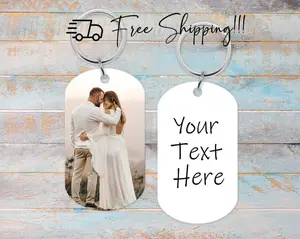 Custom Photo Custom Text Key Chain, Personalized Dog Tag Keychain With Your Own Quote - 2 Sided Custom Designed Picture Key Chain