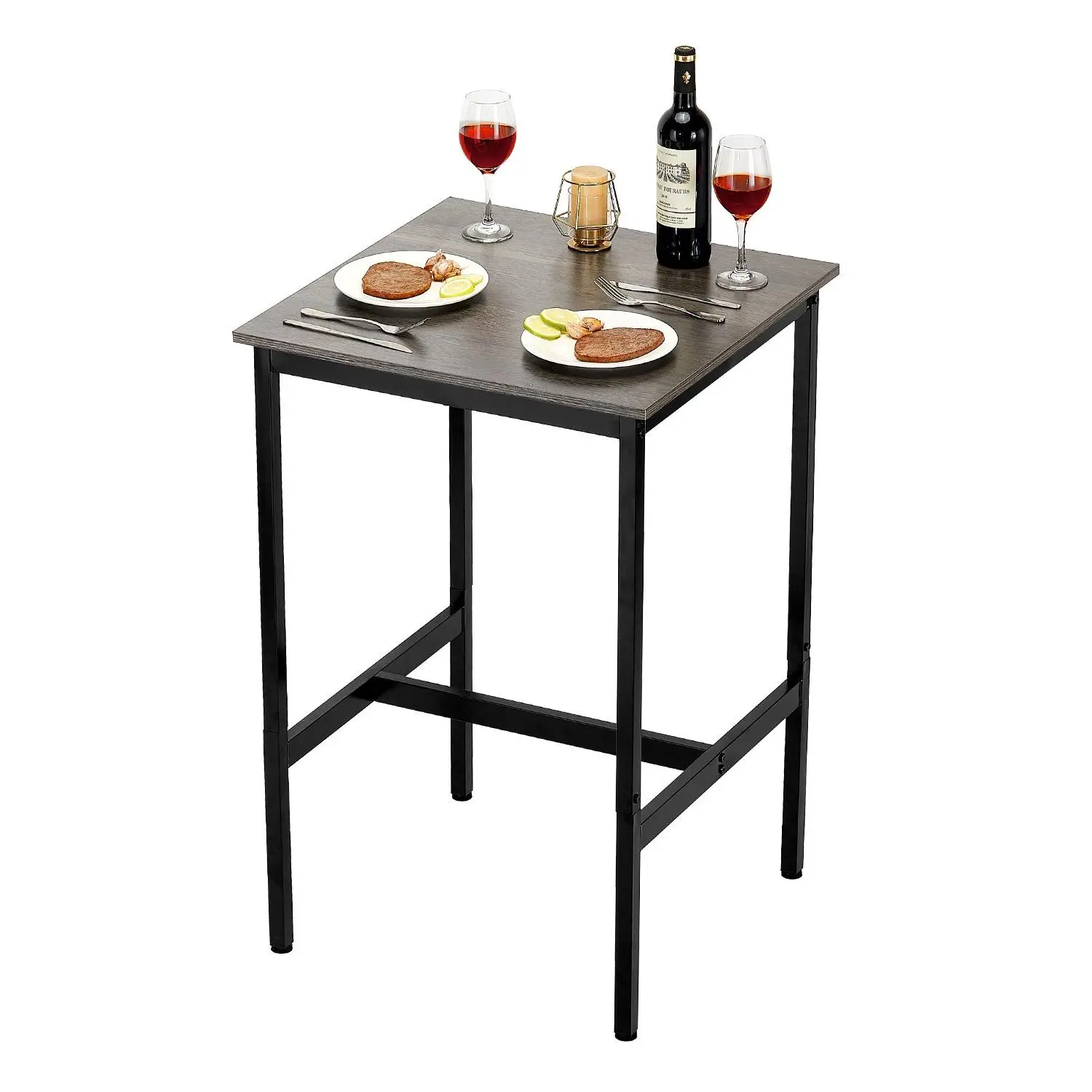【DealsForYouDays】VEVOR Rectangle Bar Table, Sturdy Metal Frame High-Top Countertop, 24x24x36 in for Coffee/Dining Use, Small Kitchen Living Room, Easy to Assemble, Rustic Brown & Black