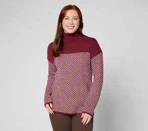 Belle by Kim Gravel Herringbone Colorblock Turtleneck