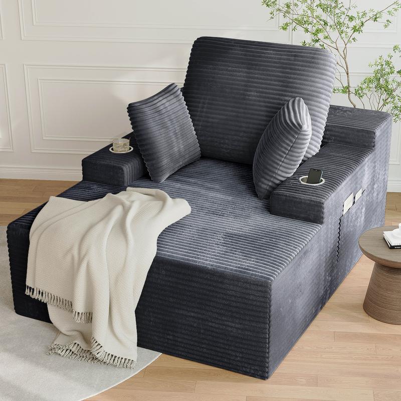 49" Oversized Chaise Lounge Sofa Bed with 2 Cup Holders & Storage Pocket - Plush Corduroy Upholstered, No Assembly Cloud Couch for Living Room, Bedroom, or Reading Nook 49" Oversized Chaise Lounge Sofa Bed with 2 Cup Holders & Storage Pocket - Plush Corduroy Upholstered, No Assembly Cloud Couch for Living Room, Bedroom, or Reading Nook