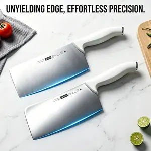 Professional Stainless Steel Kitchen Knife for Easy Cutting Sharp Meat Cleaver Butcher Knife with Non-Slip Handle - Multi-Purpose Chef Chopping Knife for Home Kitchen Cooking & Meal Prep