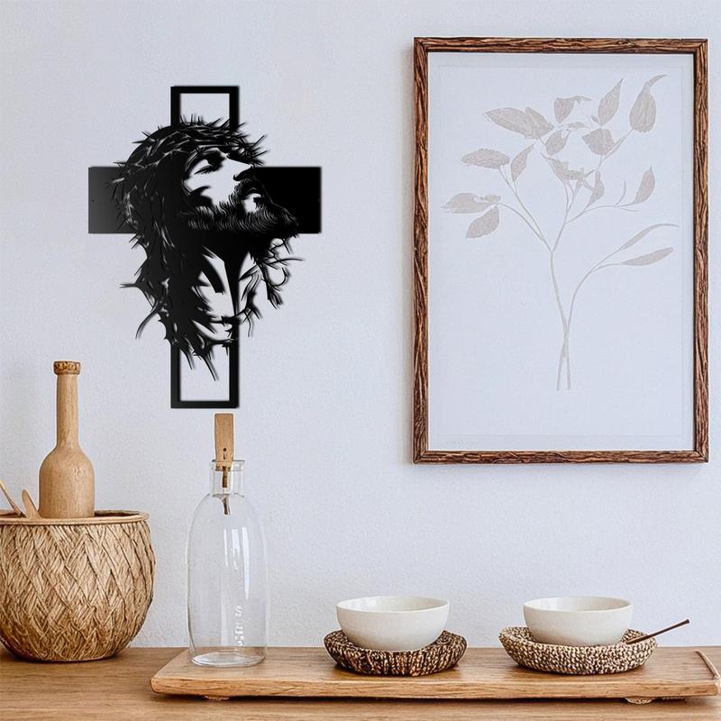 Jesus Cross Metal Wall Art 28.58x40cm | Christian Religious Wall Decor Easter Gift！Laser Cut & Hand Engraved Christian Artwork | Durable Metal Decor for Home, Office, Church, Restaurant | Religious Symbolism Wall Hanging Perfect Easter Gift