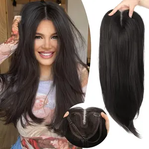 [AISI HAIR]Natural Black Hair Toppers for Women with Thinning 3D 360° Cover Clip in Wispy Bangs Upgraded Adjustable Bandage 24 Inch Long Layered