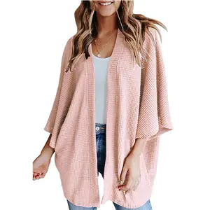 Waffle Bat Sleeve Women's Cardigan, Oversize Open Front Cardigan 3/4 Sleeve, Summer Easy To Throw On Duster, Vacation Duster, Boho Outfit Womenswear