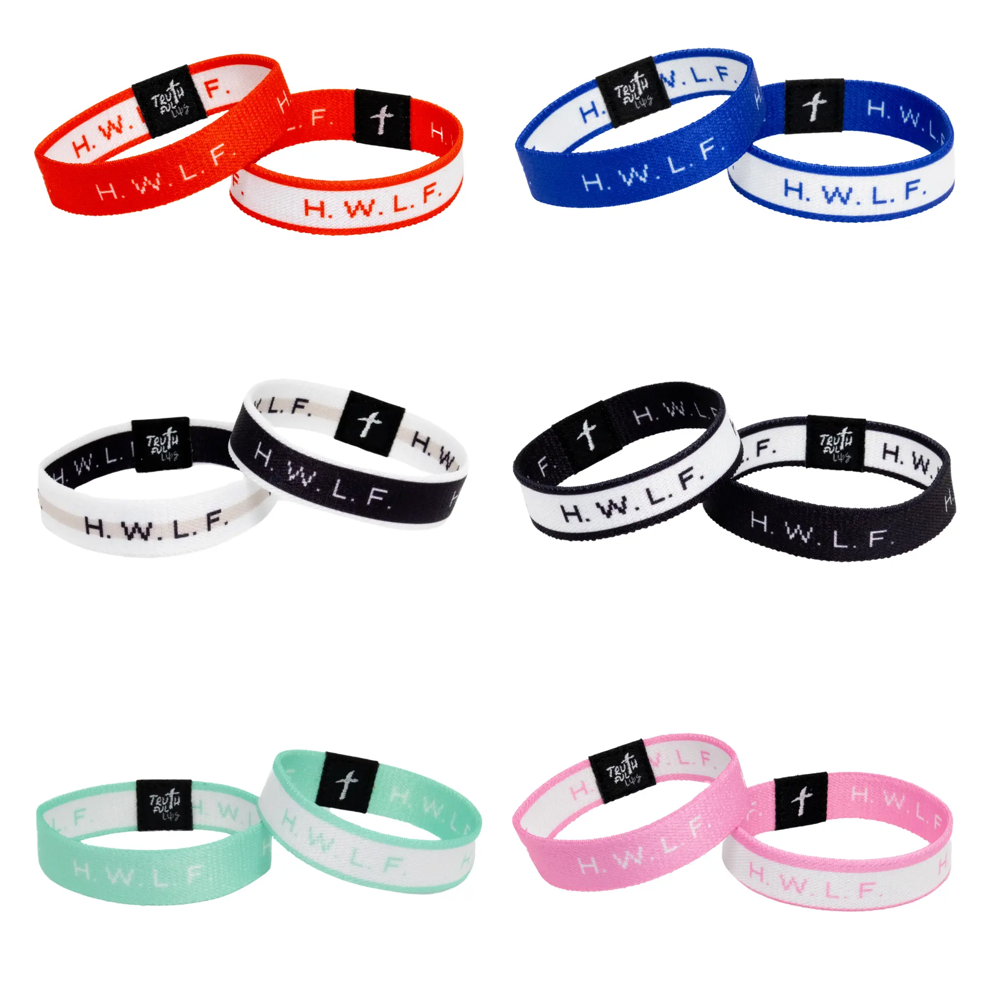 Truthful Lips HWLF (He Would Love First) Elastic Reversible Wristband 6 Pack - One Of Each Color