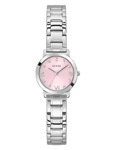 GUESS Female Silver-Tone and Pink Analog Watch