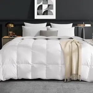 Down Fiber Comforter  Size 90x90 Fluffy Duvet Insert  and Down Fiber Filling Ultra Soft White All Season Comforter with Corner Label