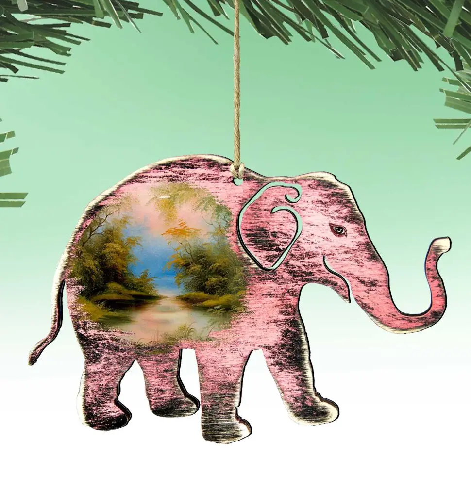 Rustic Elephant Wooden Ornaments by Nature Wonders - Wildlife Holiday Decor - 8198229