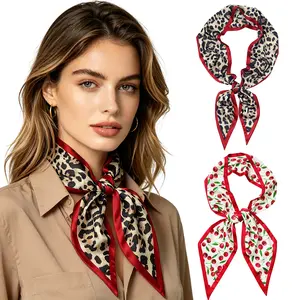 AWAYTR Cherry & Leopard Print Head Scarf for Women Long Thin Neck Scarves Hair Ribbons Vintage Boho Headband Purse Handle Wrap Summer Fashion Accessories