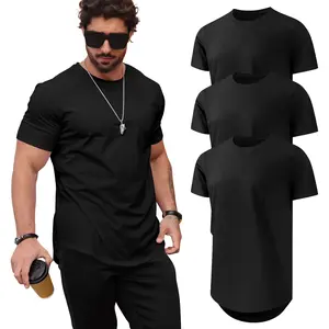 Men's 3 Pack Cotton Hipster Hip Hop Longline Crewneck T-Shirt, Short Sleeve Gym Workout Athletic T Shirts for Men