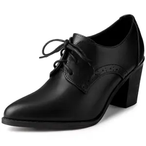 BLISSFUL STEP Pointy Toe Block Heels Lace Up Ankle Booties