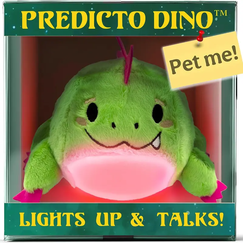 Kamhi World Predicto Dino Plush Talking Fortune Telling Ball - 3.7x3.7x4 in, 4.9 oz, Yes/No Question & Speaking Answer, Light-Up Gag Toy, Dino Wisdom Twist, Interactive 8-10 Years Gift, Birthday Gift That Surprises on First Scratch