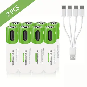 AAA Cells AAA Battery, USB/Type-C AAA Lithium Rechargeable Battery, High Capacity 1.5V 500mAh 750mWh Rechargeable Lithium Battery, 1.5 Hour Fast Charge, 1200 Cycles with Type-C Port Cable, Constant Output, with Charging Cable