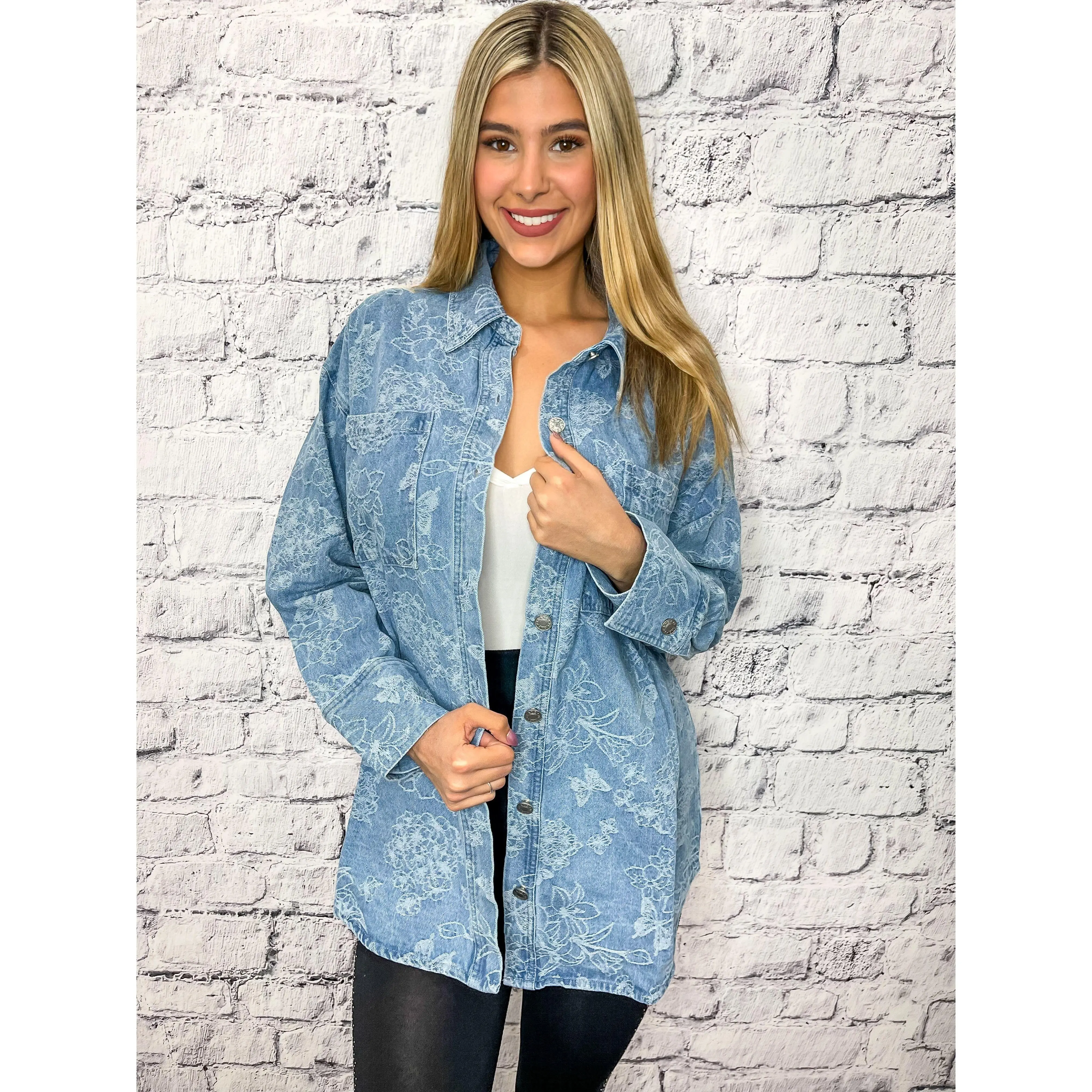 Flowers and Butterflies Embroidered Denim Jacket
