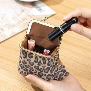 Mini Creative Leopard Print Lipstick Bag Multifunctional Compact Convenient Storage Bag Coin Purse Wallet for Women