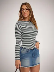 Women's Long Sleeve Striped T-Shirt, Elegant Autumn Winter Layering Top, Casual Home Wear & Commuting Multi-Purpose Clothing, Womenswear