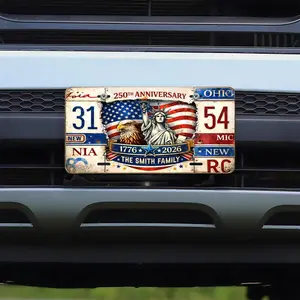 Custom 250th Anniversary License Plate 1776–2026, Personalized USA Car Tag, Patriotic Independence Day Gift for Family, Veterans, Home Garage Decor