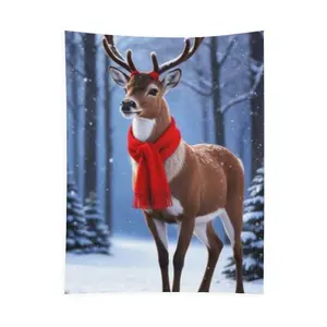 Custom-made tapestry (peach skin fleece) (with hooks) vertical board Cute Reindeer with Red Scarf in Snowy Forest Phone Case Silk Lace Bow Thigh High Kids' Crew Christmas Halloween Designs