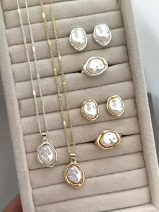 French Retro Baroque Pearl Elegant Vintage Jewelry Set - Minimalist Design Necklace, Earrings & Ring 3-Piece Set | Gift for Girlfriend, Birthday Gift & Best Friend Gift