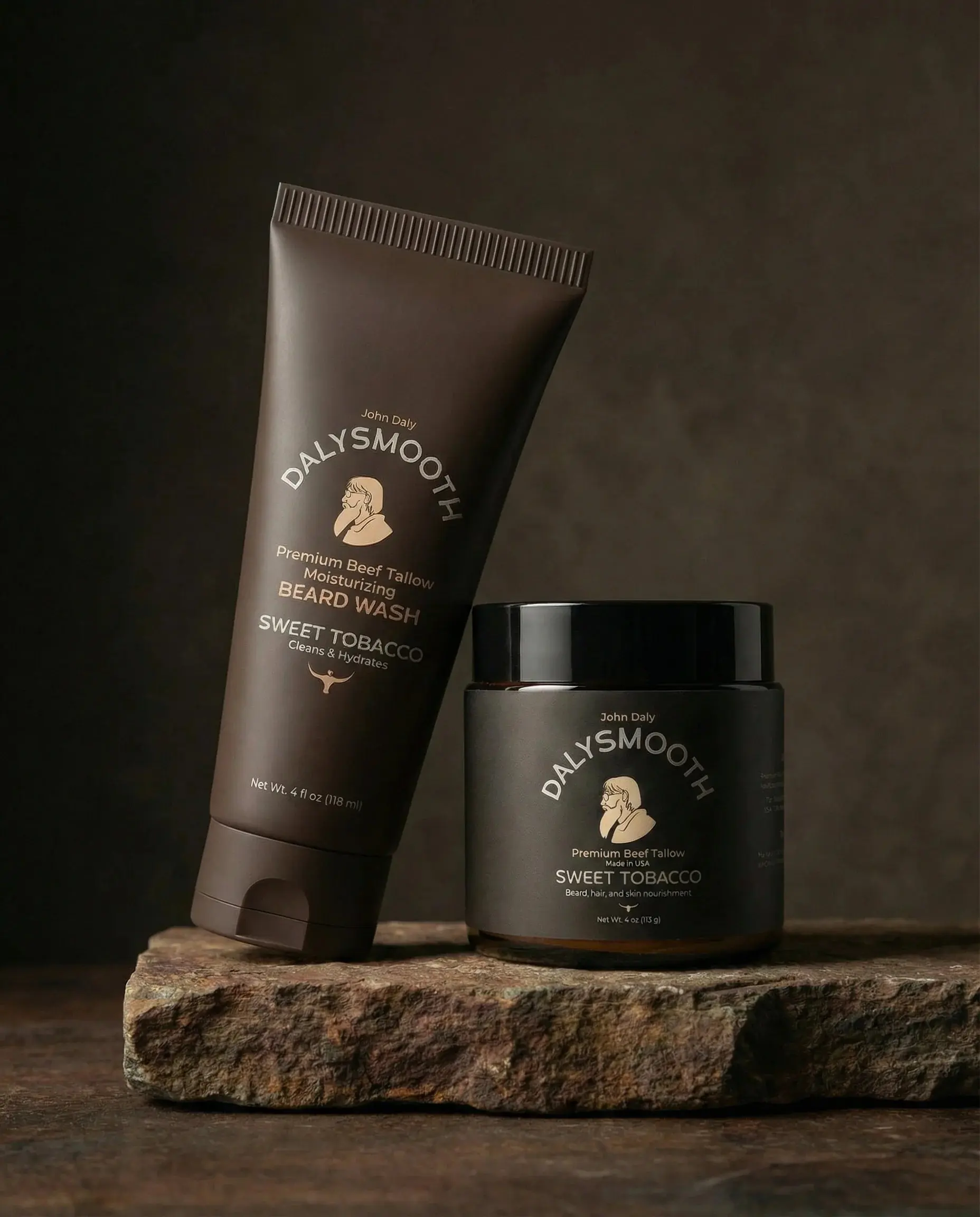 SWEET TOBACCO SMOOTH SET - BEEF TALLOW BEARD AND SKIN BALM - BEEF TALLOW BEARD AND FACE WASH